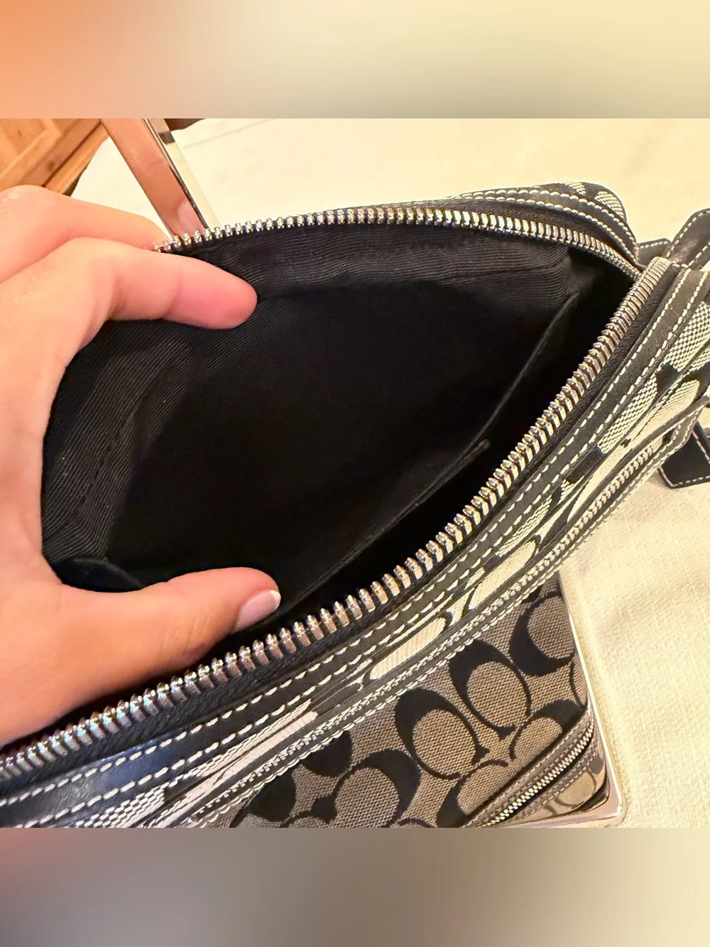 Coach Black & Gray Signature Canvas Monogram Y2K EUC